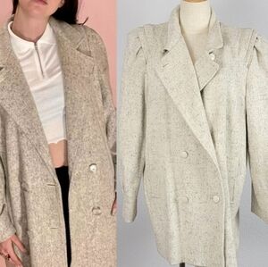 Vintage 70s Mariel Ivory Beige Wool Double Breasted Button Coat Size 12